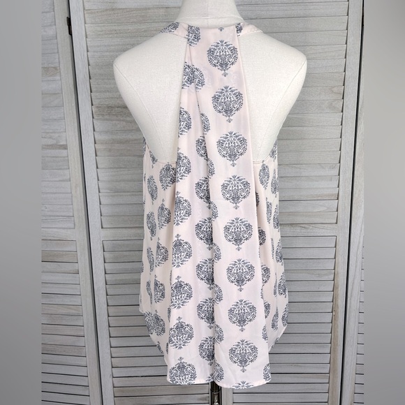 LOFT Medallion Print Sleeveless Blouse Beige/Navy-Medium - Picture 2 of 2
